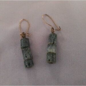Vintage Green Stone Dangle Earrings With Gold Tone Hooks